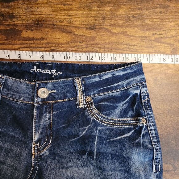 Amethyst Jeans Size 11 Zoey Flare Low Rise Thick Stitch Dark Wash Stretch - Picture 6 of 11
